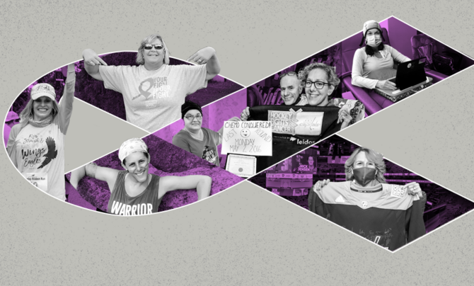 A collage of photographs of Leidos cancer survivors and supporters