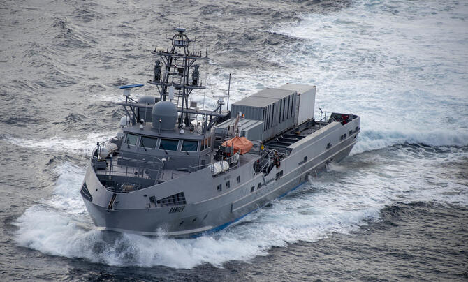 The large unmanned surface vessel Ranger transits the Pacific Ocean to participate in Exercise Rim of the Pacific (RIMPAC) 2022.
