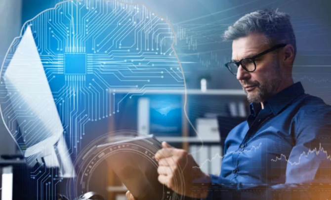 man at a computer