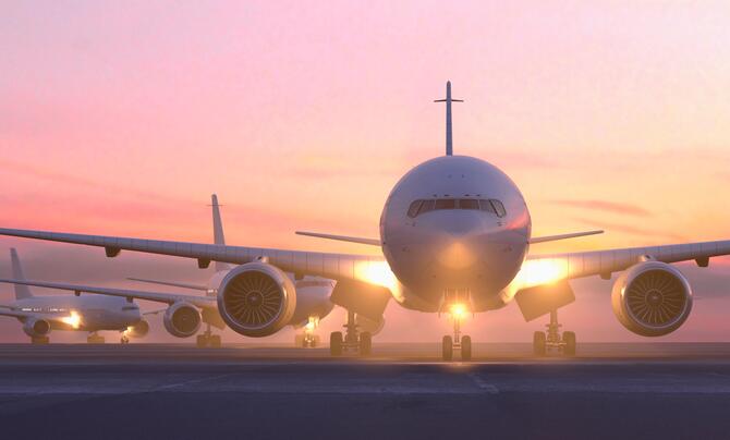 Airplanes preparing for takeoff