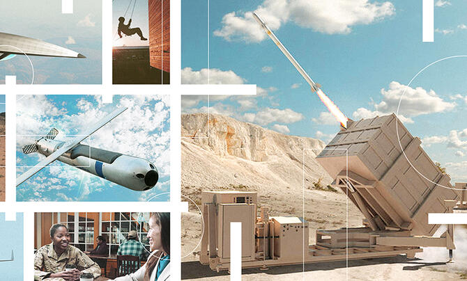 A collage of images depicting Army technology, mental health and physical fitnes