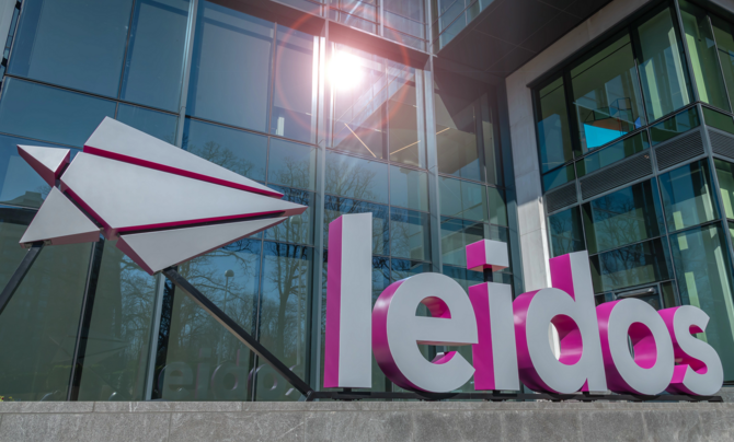 Leidos sign outside Global Headquarters in Reston, VA