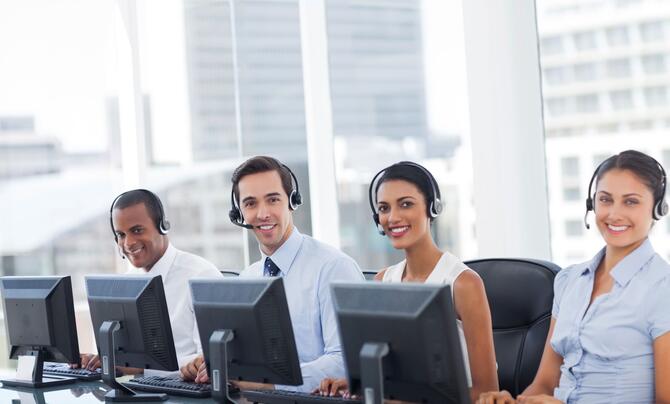 people in a call center