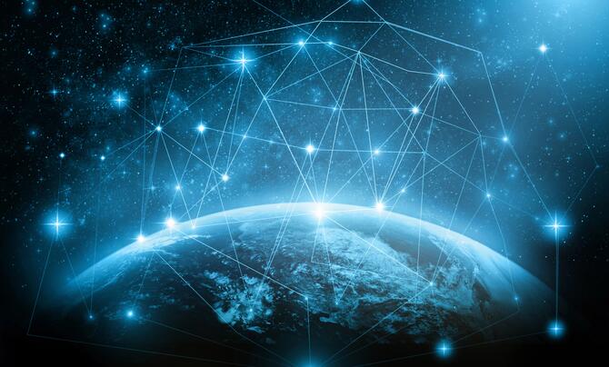 Part of earth with network line and point on the star and Milky Way background, Internet Network concept, Elements of this image furnished by NASA