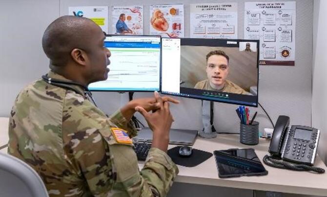 military doctor virtually meeting patient