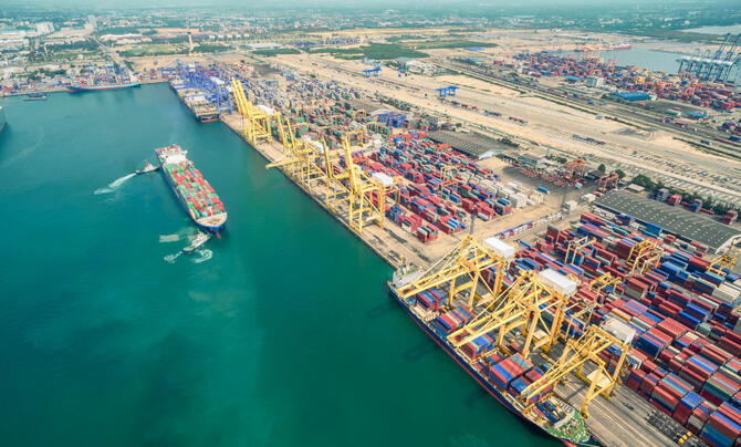 aerial view of cargo containers at a shipping port