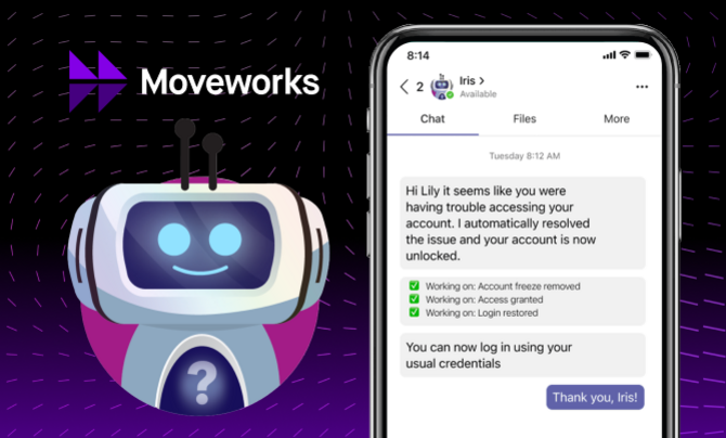 iris avatar next to phone showing conversation between user and iris