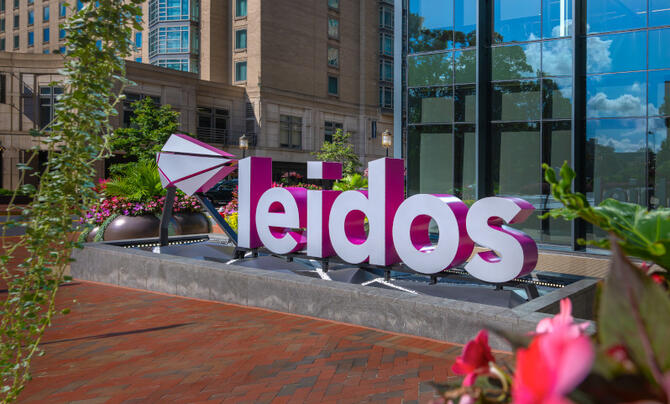 Leidos logo sign in front of building