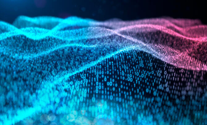 An illustration of ones and zeros resembling waves of the ocean