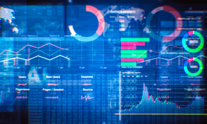 Double exposure Business data Analytics and financial dashboard abstract background - stock photo