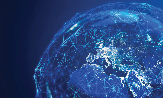 Planet earth in outer space with communication network.