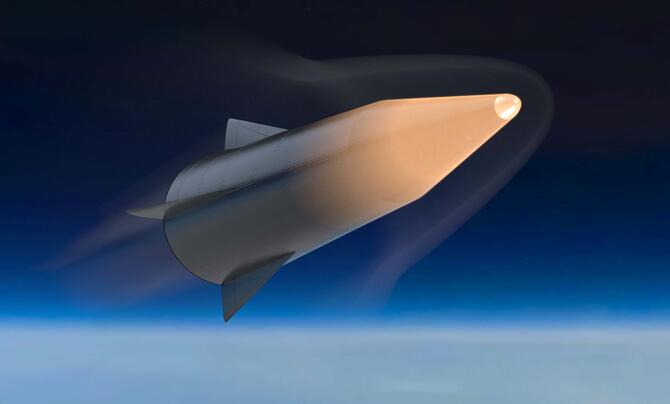 A digital representation of a hypersonic system is pictured.