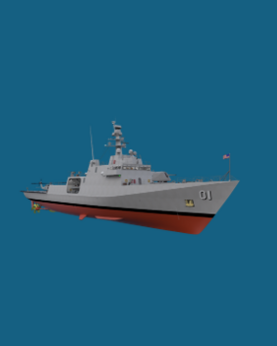 A rendered of a boat on a blue background