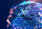 A closeup image of the globe with country outlined in dots