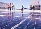 Energy workers laying solar panels