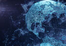 An illustration of a globe with multiple interconnected dots like a network