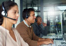 Shot of call center agents working in an office