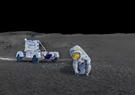 Astronaut picking up rocks on the moon