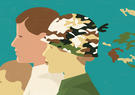 Illustration of military family shedding camouflage