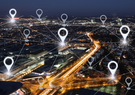 network over city with pinned locations