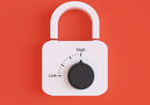 Pad lock with dial turned to High