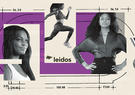 A collage of portraits of Gabby Thomas along with a track illustration