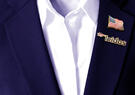 Veteran employee with United States pin and Leidos pin