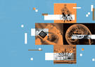 An illustration of healthcare themes including a wounded veteran, human brain, wearable technology and a robotic surgeon