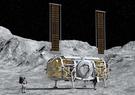 Human Landing System on the moon next to an astronaut