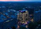 An aerial view of Leidos Global Headquarters at dusk
