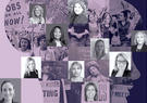 A collage of pictures of women at Leidos interspersed with historical images of the Women's movement