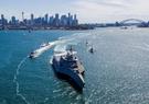 Unmanned surface vessels Seahawk, Sea Hunter, Ranger and Mariner arrive at Sydney Harbor as part of Integrated Battle Problem 23.2.