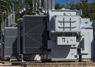 Substation with transformers in the foreground