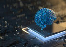 rendering of a blue brain on top of a micro chip