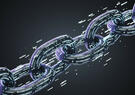 An illustration of a chain with ones and zeros to indicate computer code