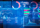 Double exposure Business data Analytics and financial dashboard abstract background - stock photo