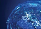 Planet earth in outer space with communication network.