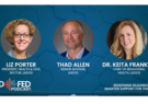 Headshot of the three speakers: Liz Porter, Thad Allen, and Keita Franklin