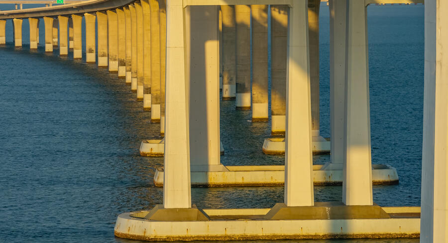 Bridge piers over a body of water