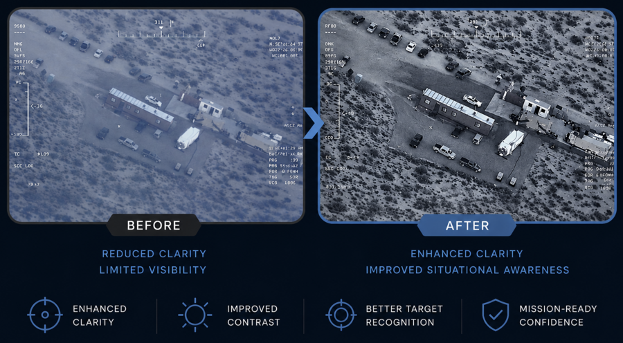 Two images showing the before and after of VISR enhancement. The after image has much higher definition.