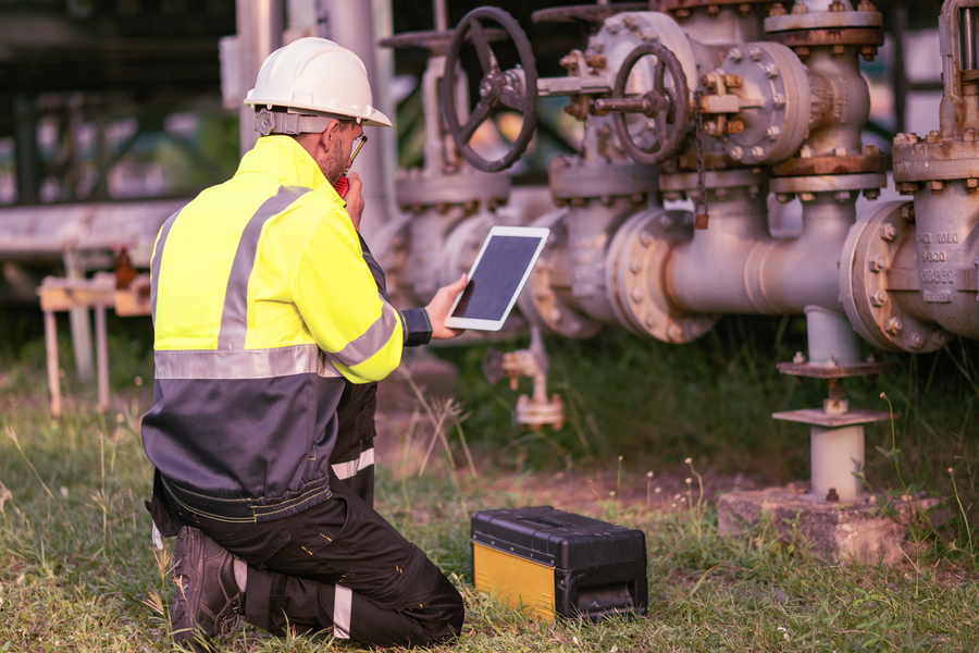 Engineer analyzing oil and gas pipeline data