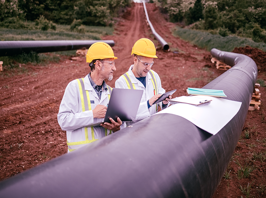 Oil and gas engineers performing construction management