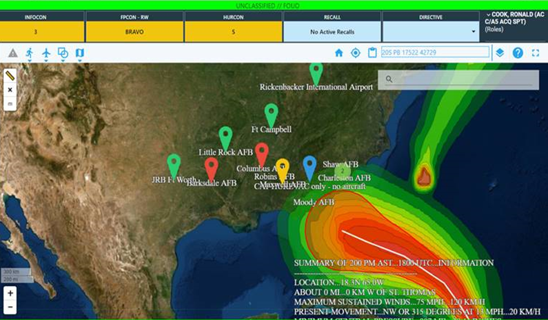 screengrab of C2IMERA platform showing Hurricane Dorian