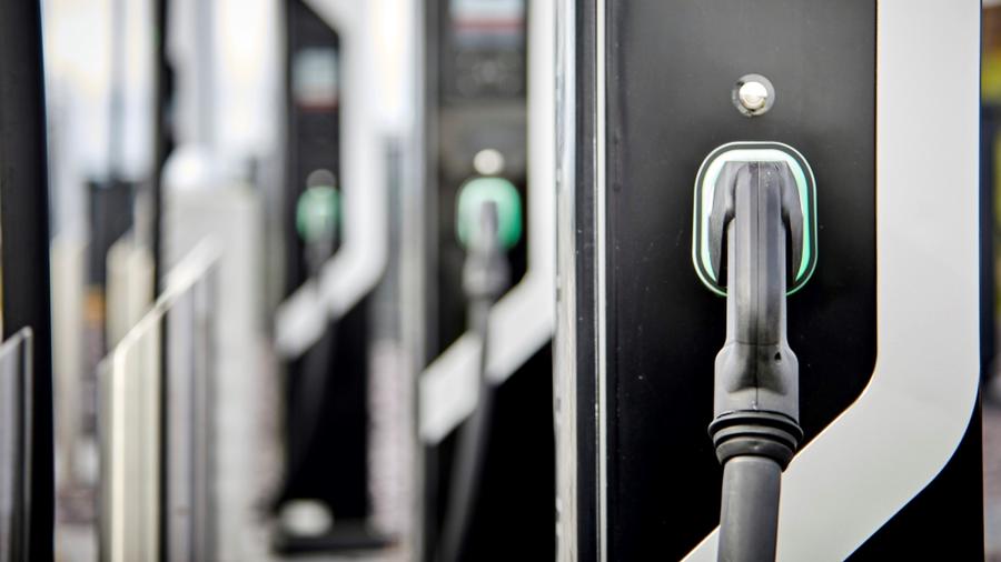 A bank of electric car chargers