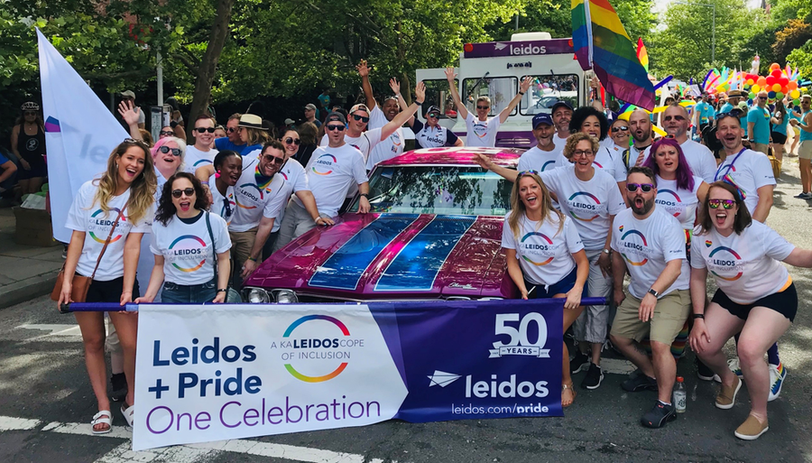 Leidos employees at Pride parade