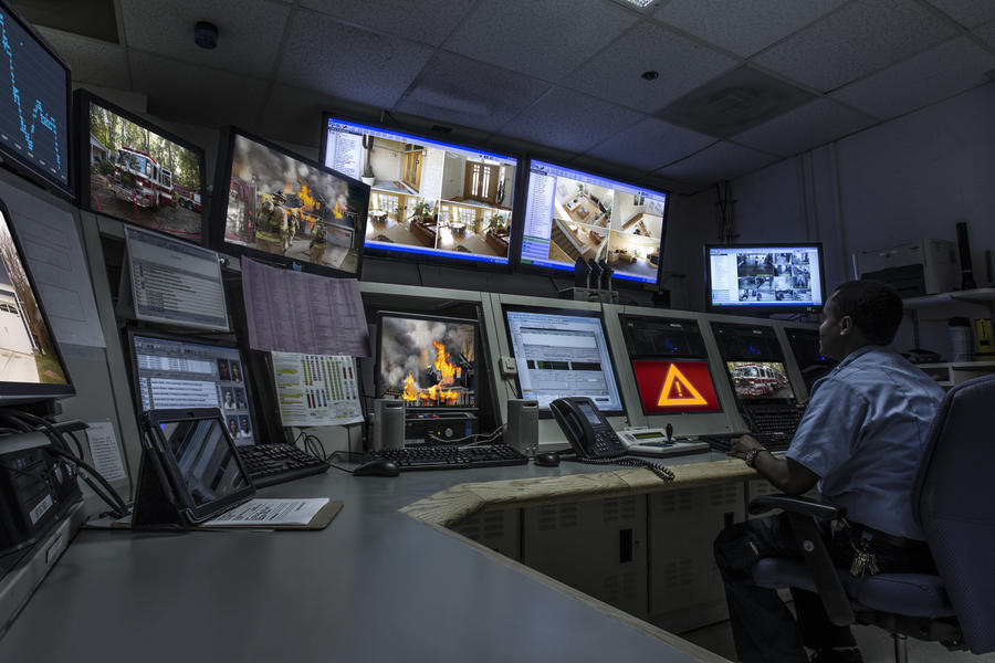 control centre with screens and operator 