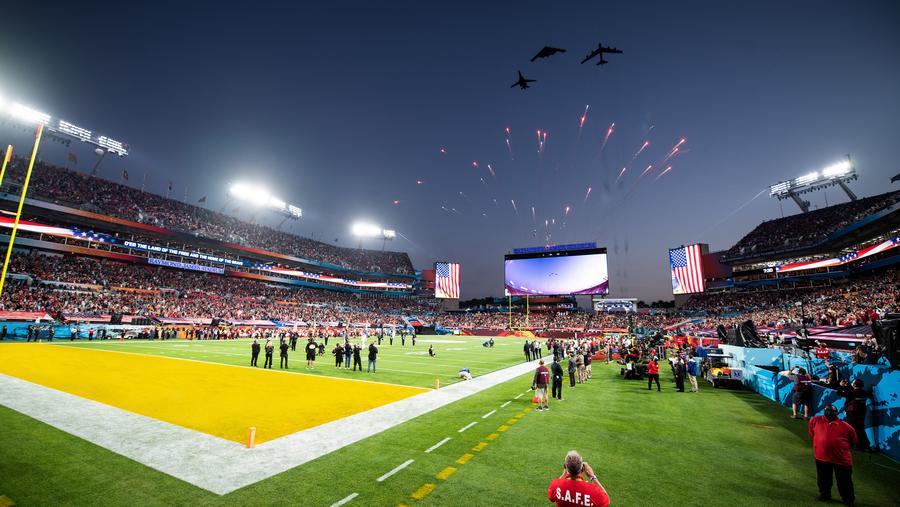 Football field at Raymond James Stadium in Tampa Bay Florida