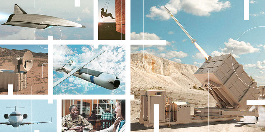 A collage of images depicting Army technology, mental health and physical fitness