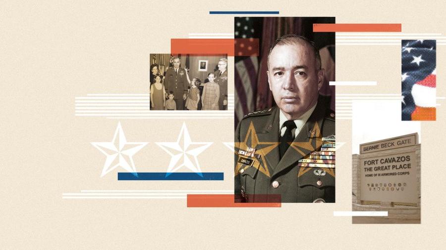 A collage of images depicting the storied military career of General Richard E. Cavazos