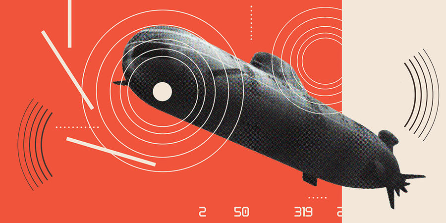 Submarine with sonar pings illustration